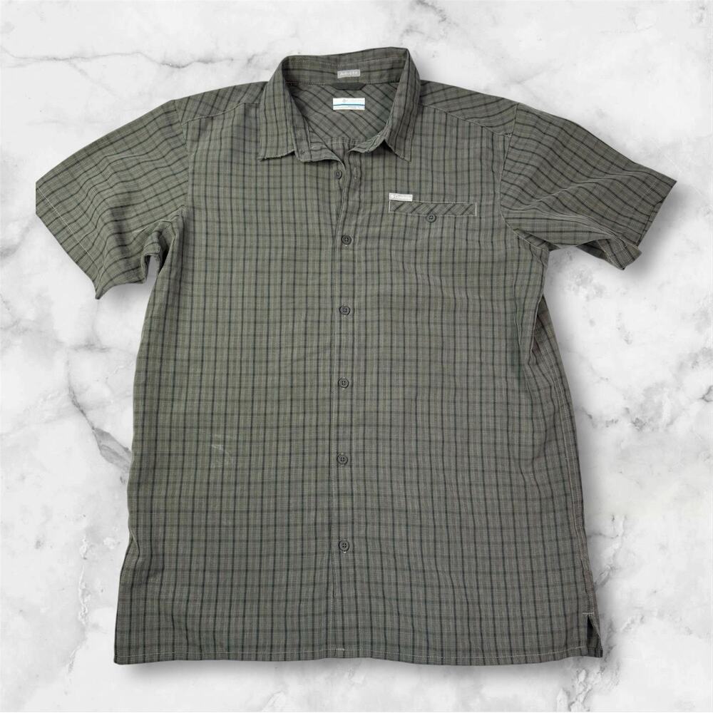 Columbia Fishing Mens XL Gray Plaid Short Sleeve 100% Cotton Active Fit